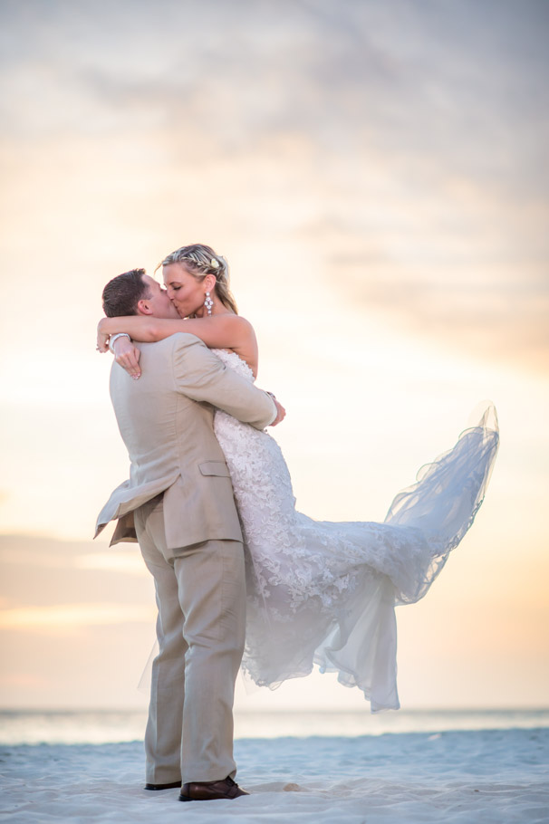 sunset with bride and groom