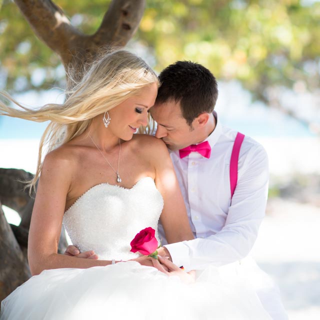 wedding ceremony at flamingo beach on renaissance private island