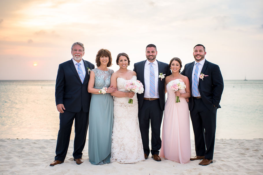 family photo with bride and groom